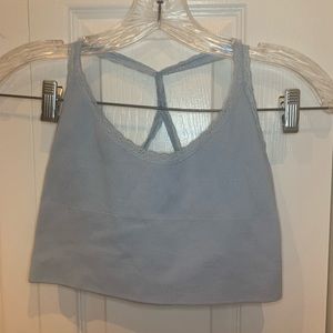 light blue crop top with lace trim
